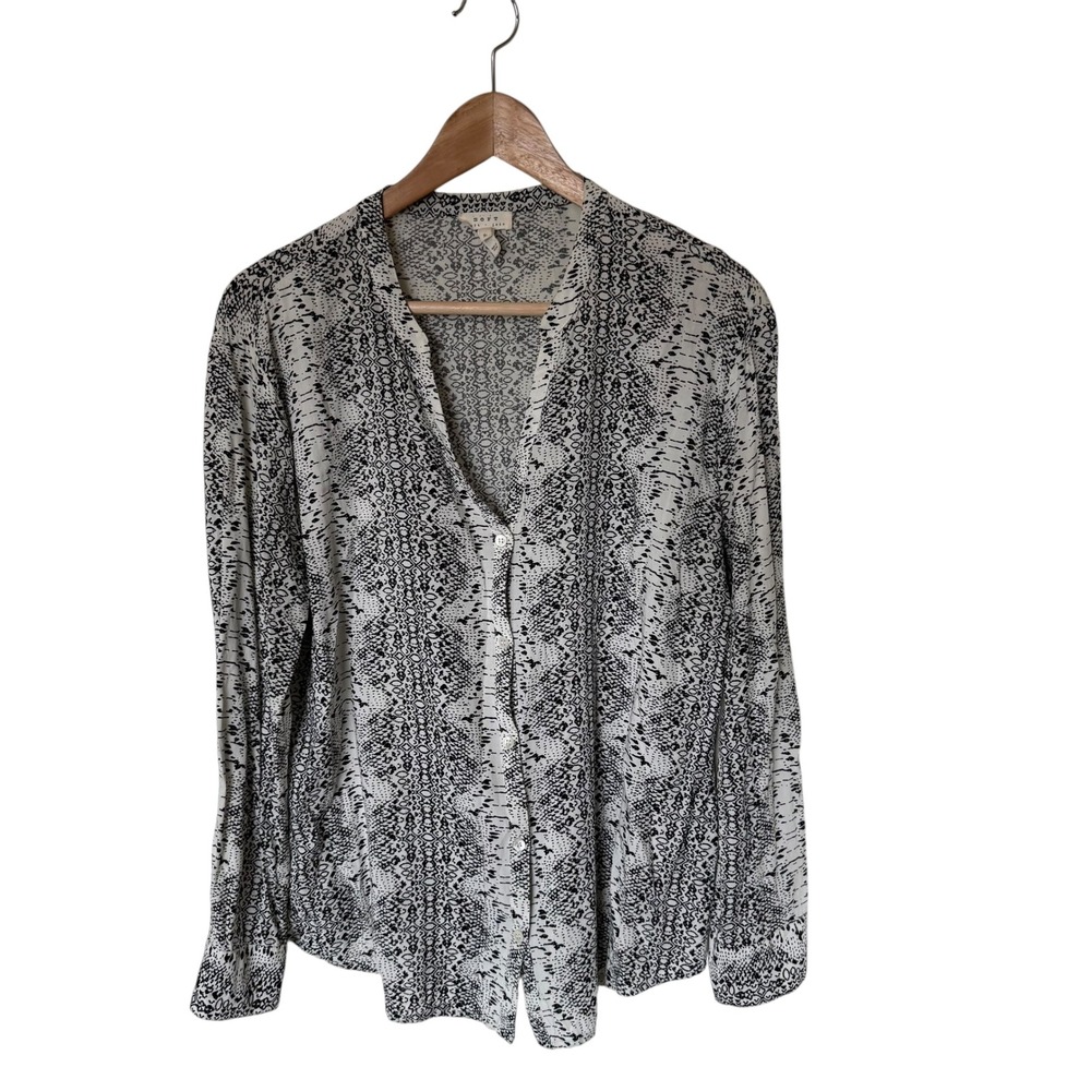 Soft Joie Blouse Women Large Black White Snakeskin Button Down Rayon Excellent